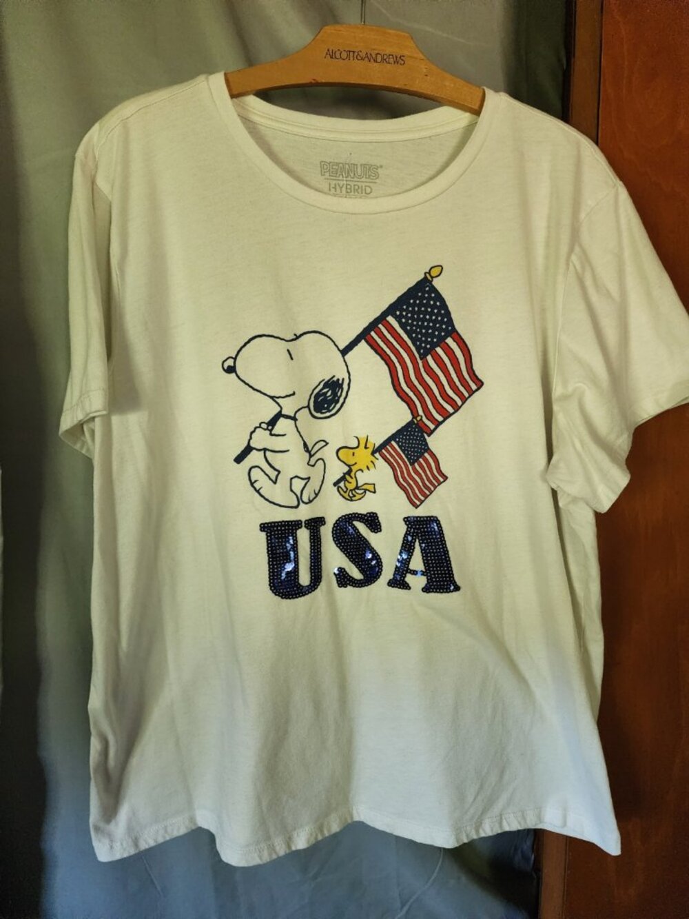 Peanuts Snoopy Woodstock USA Sequin Patriotic T-Shirt XXL